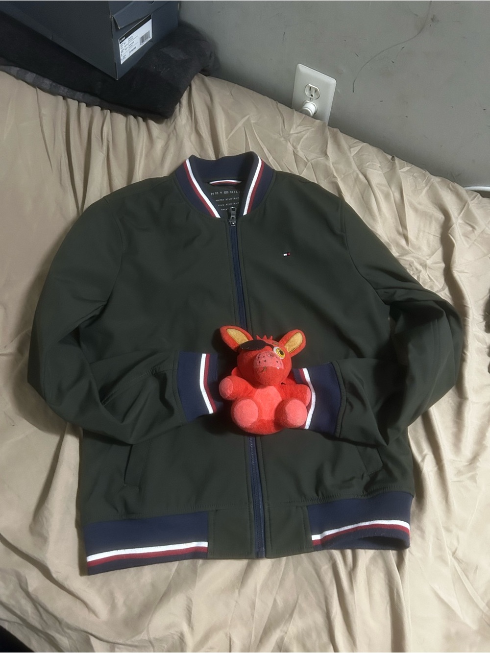 Tommy Hilfiger Olive Green Bomber with Navy, Red & White Trim